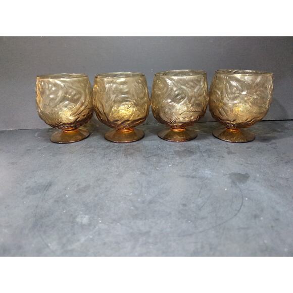 Morgantown‎ Seneca Driftwood Crinkle Glasses, Amber Icers, Set Of Four, Vintage - Picture 3 of 9